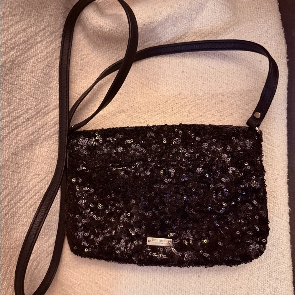 Kate Spade Black Sequin Bow Shoulder Bag Evening Clutch